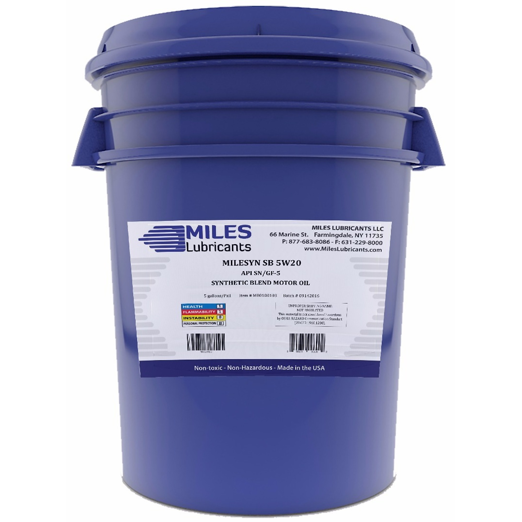 Miles Lubricants Synthetic Blend Motor Oil - 5W-20, GF-6, SN, 5-Gal. Pail, Model# M00100103